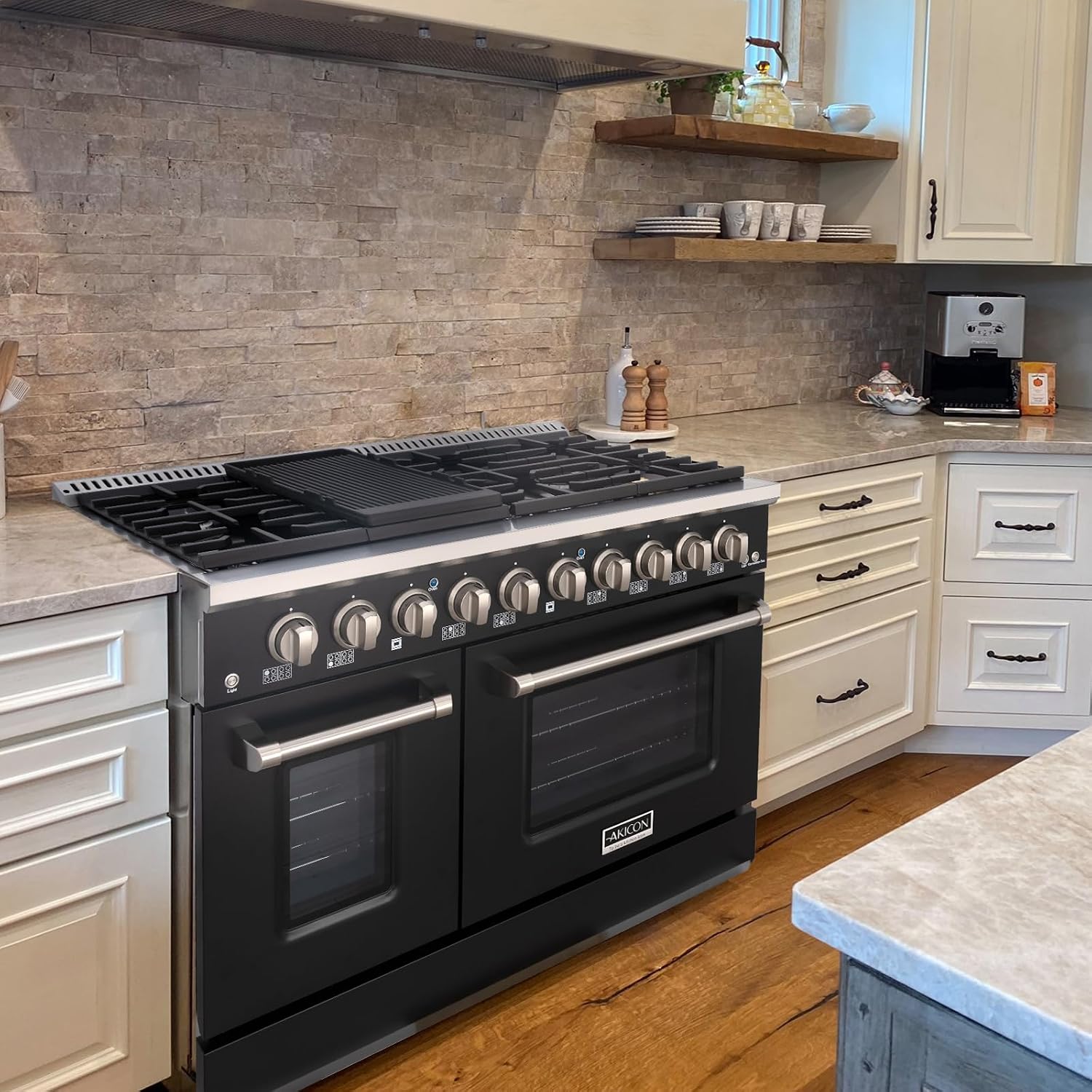Akicon 48" Slide-in Freestanding Professional Style Gas Range with 6.7 Cu. Ft. Oven
