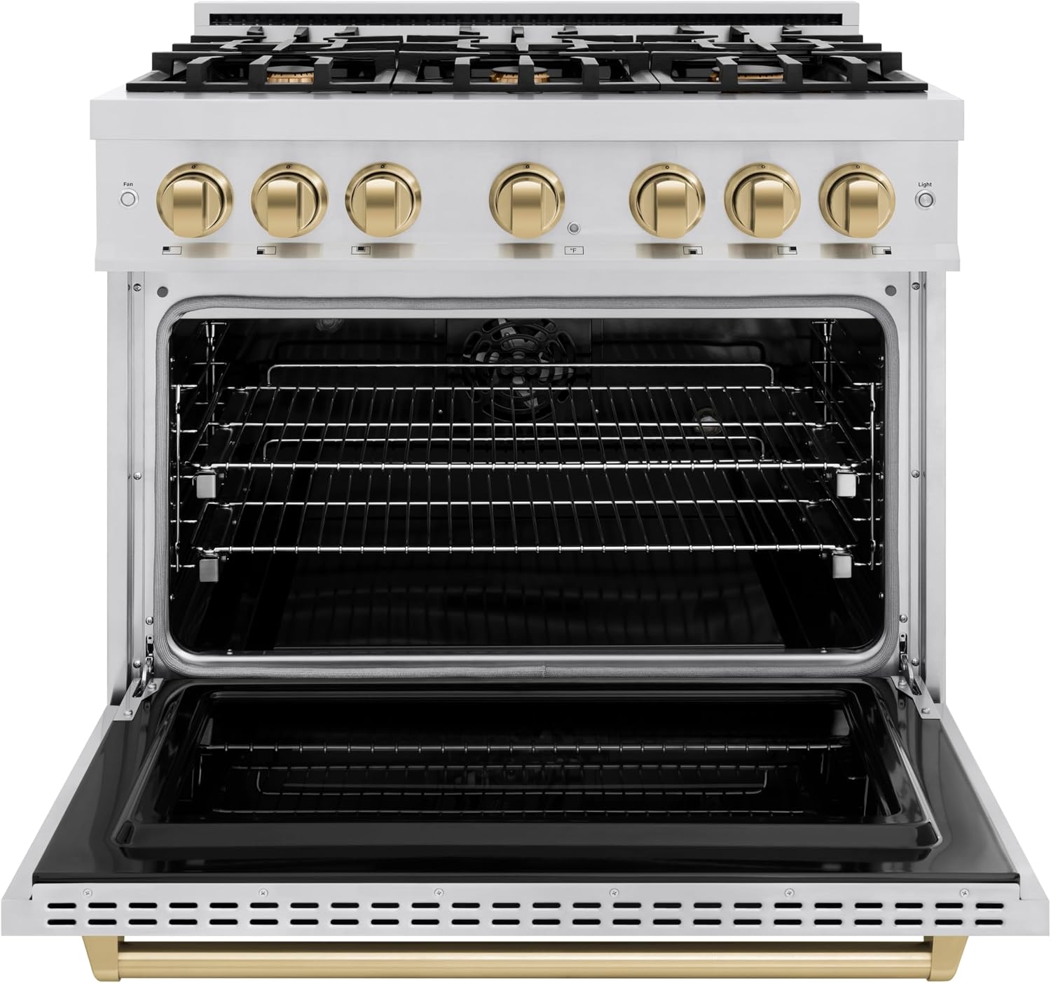 ZLINE Autograph Edition 36 in. 5.2 cu. ft. Classic Dual Fuel Range with 6 Burner Gas Cooktop and Electric Convection Oven in Stainless Steel with Champagne Bronze Accents (CDRZ-36-CB)