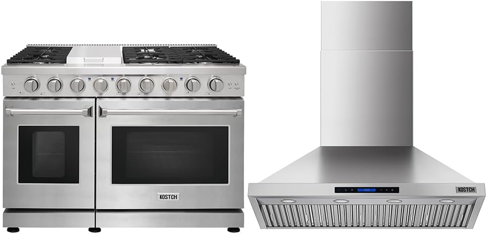 KOSTCH 48in Ducted Convertible Wall Mount Range Hood & 48in NG Gas Range Set