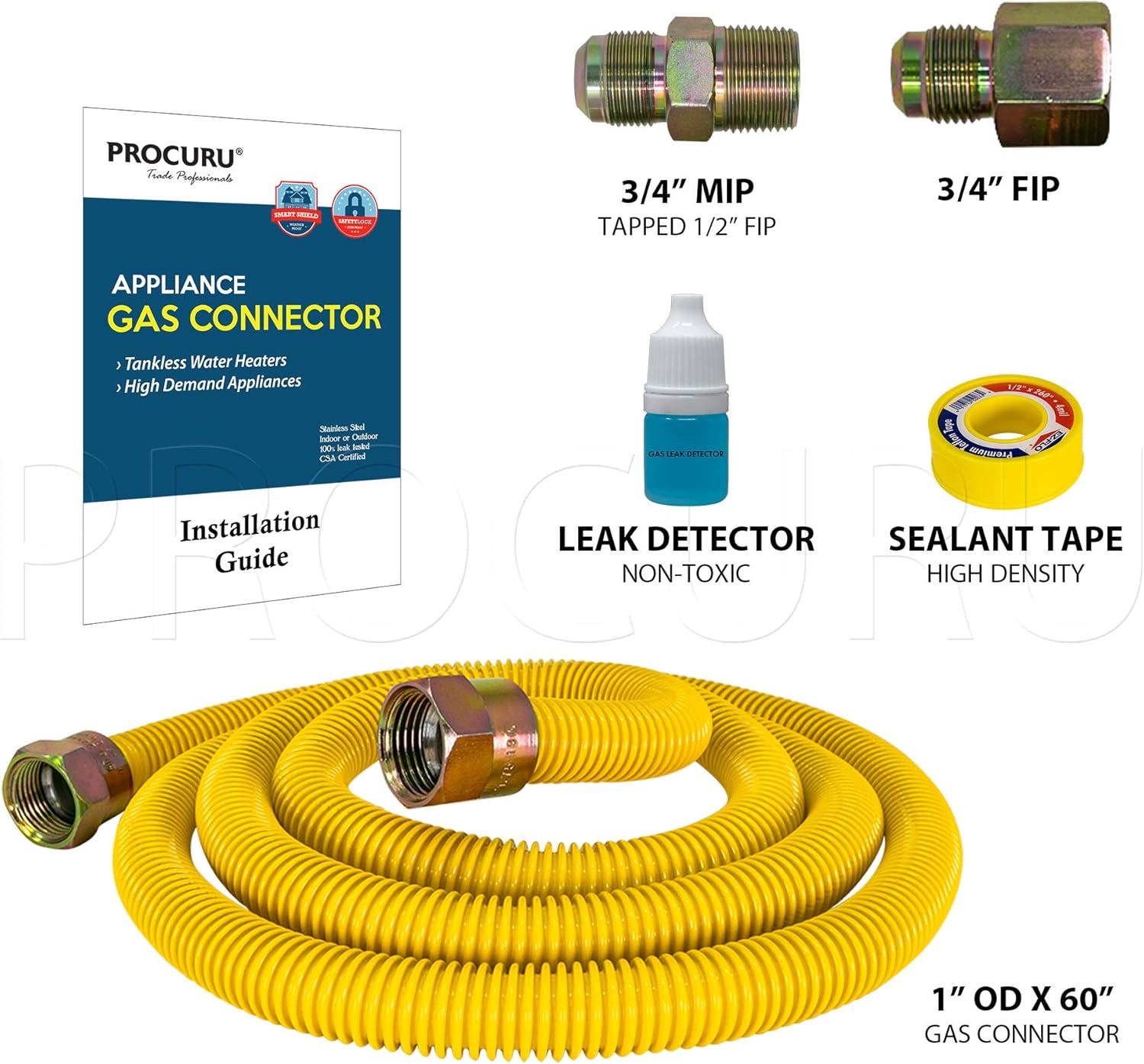 PROCURU 1" OD x 60" (5Ft) x 3/4"MIP x 3/4"FIP Universal Flexible Gas Connector